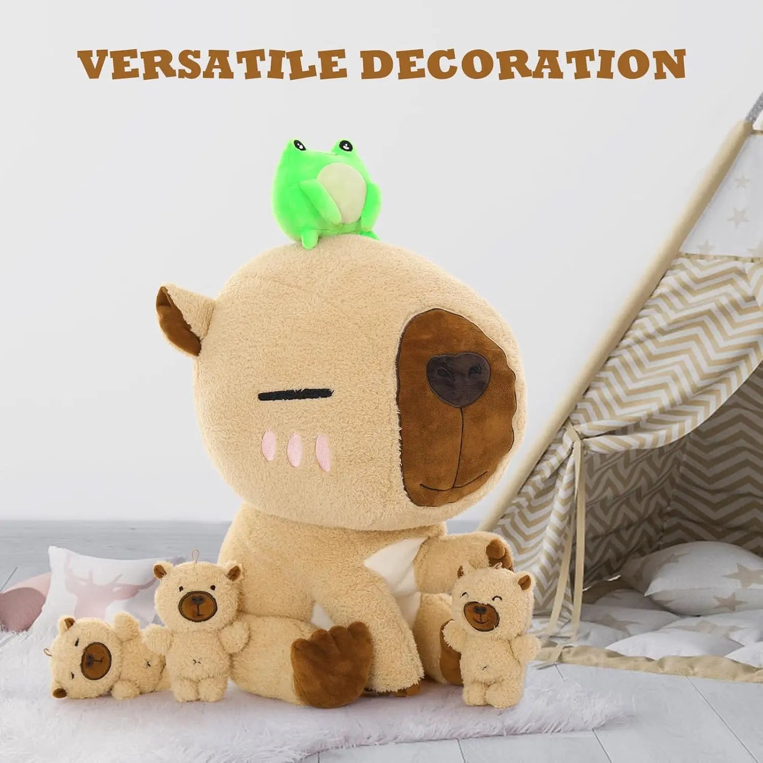MaoGoLan Capybara Stuffed Animal, 21.6'' Big Mommy Capybara Plush Toy with 3 Baby Stuffed Capybara 1 Frog Plush Toy - Loving Babies & Pets Shop