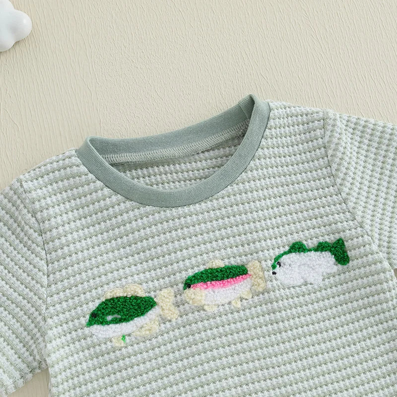 Infant Boy Animal Embroidery Tee and Stylish Plaid Shorts Summer Outfit Set