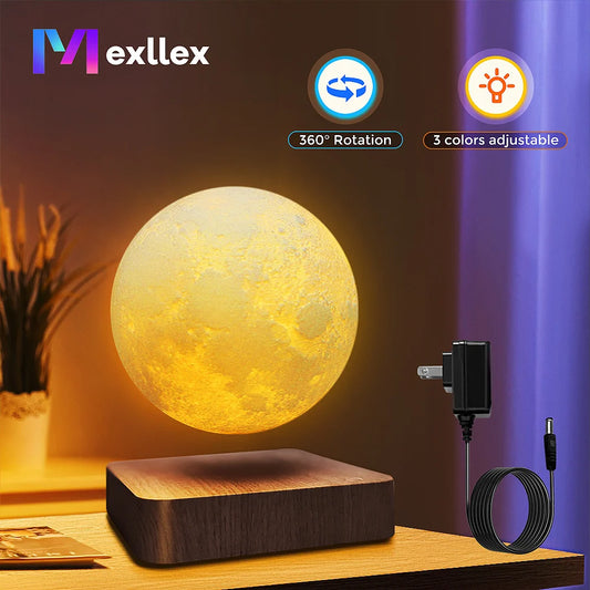 Magnetic Floating Rotating Moon Lamp with Wooden Base, 3 Color Temperature LED Night Lights of Print 3D for Unique Gifts, Room - Loving Babies & Pets Shop