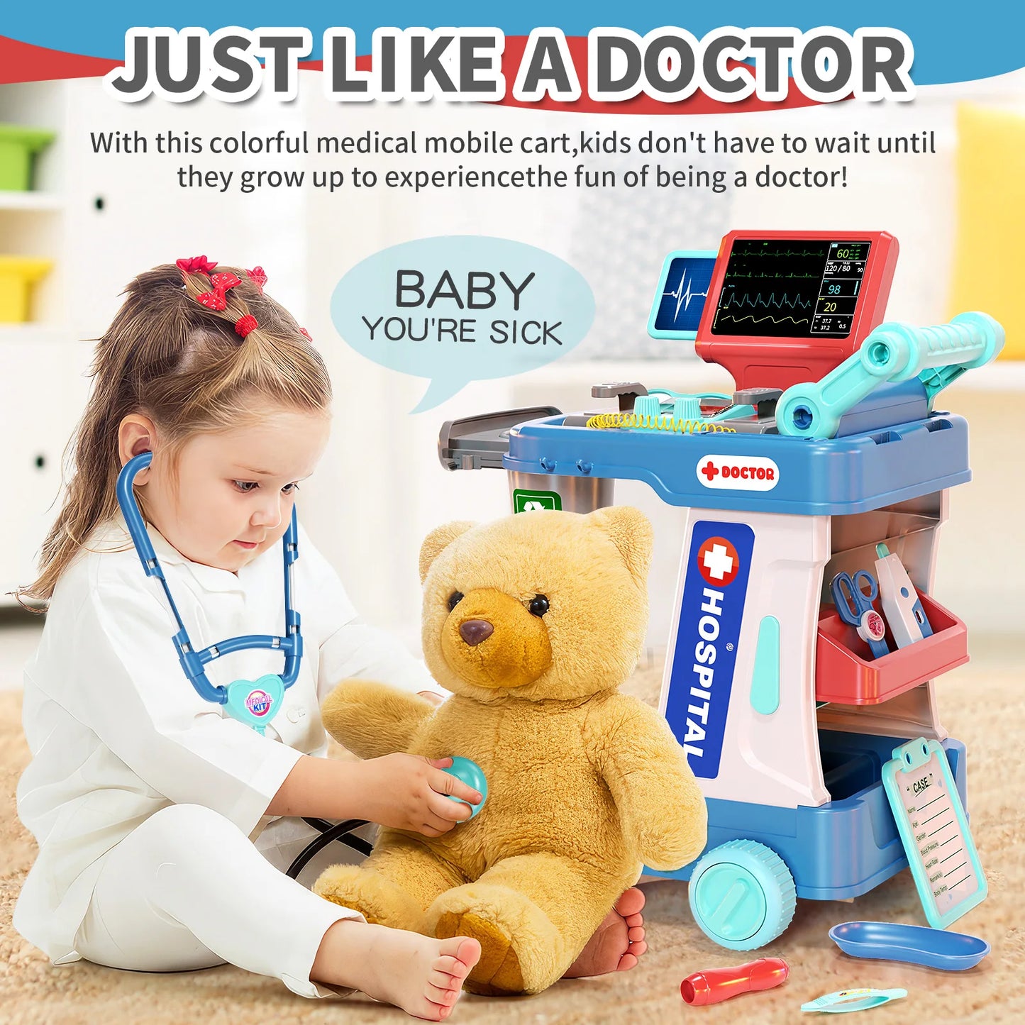 Children's Doctor Toy Simulation Tool Set for Girls with Luggage Rolling Case to Play as Nurse and Give Injections with Stethosc - Loving Babies & Pets Shop