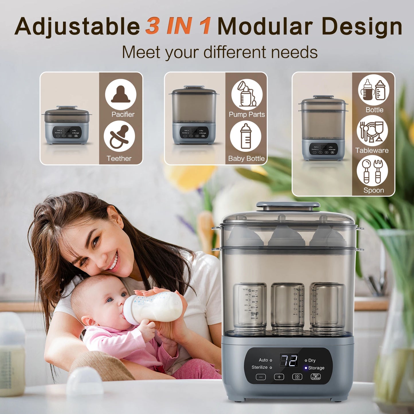 4 In 1 Baby Bottle Sterilizer And Dryer Six Bottles