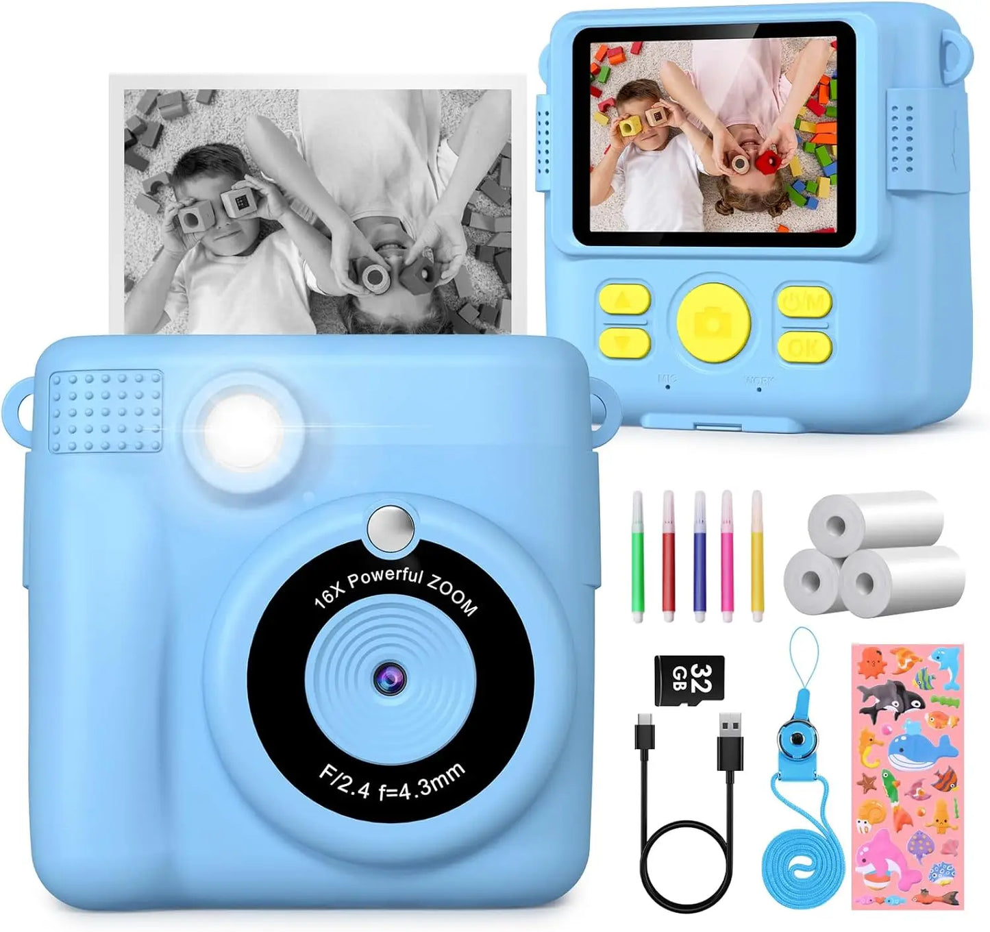 Kids Digital Camera 1080P HD Instant Print Camera Portable Camera Toy with 32GB Card Gift For Boys Girls 3-12 - Loving Babies & Pets Shop