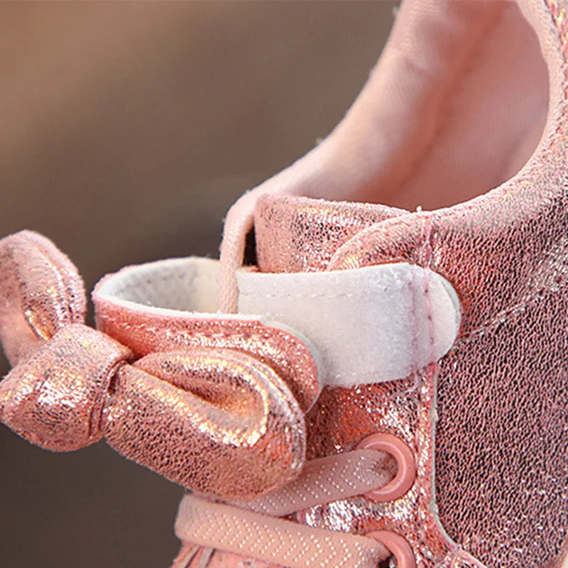 Girls Shoes Spring & Autumn  Toddler Children Baby Casual Shoes Sequins Bowknot Crystal Run Sport Sneakers Shoes For Girls