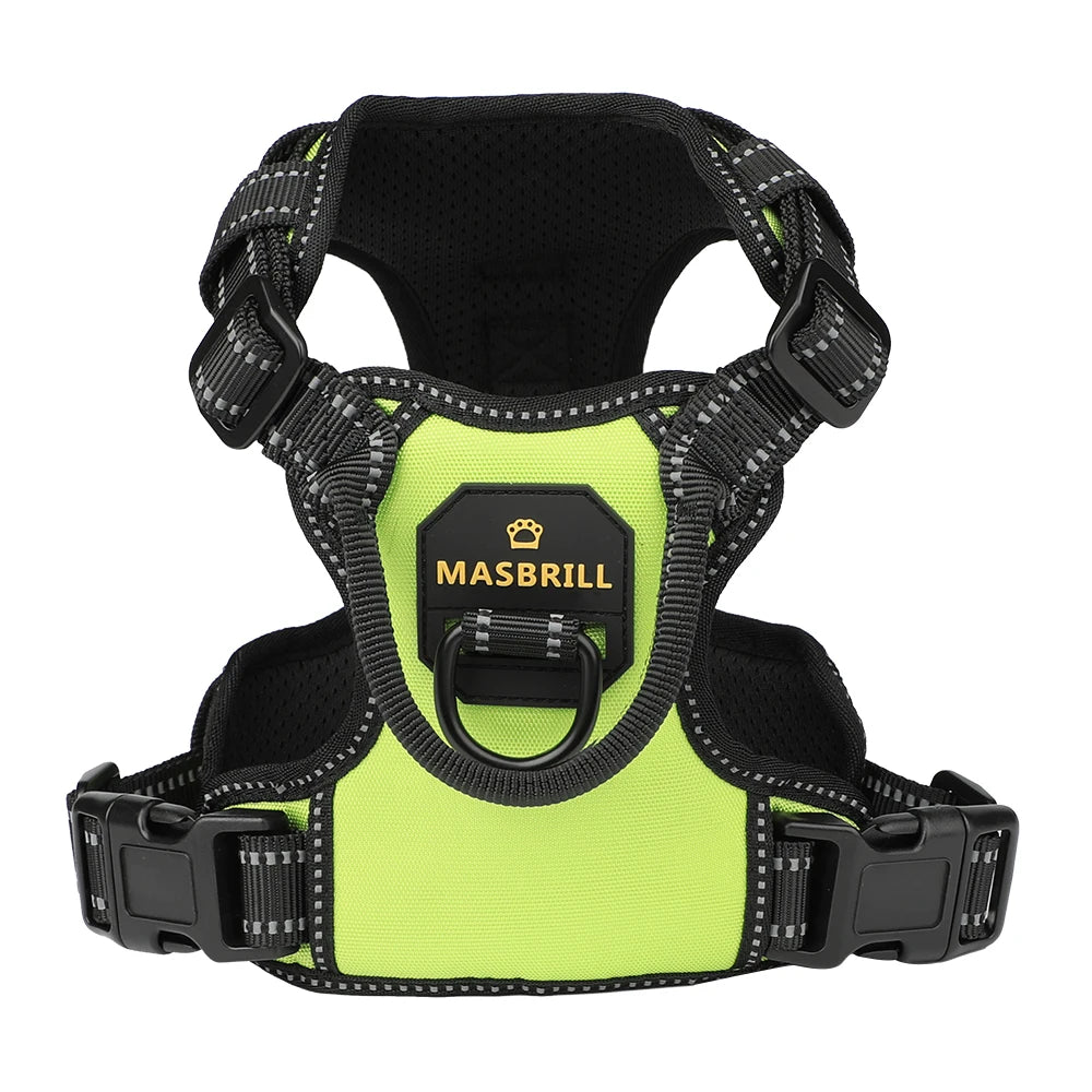 MASBRILL Dog Harness No Pull Nylon Adjustable Reflective Dog Vest Harness 2 Metal Leash Hooks Easy Control Handle Walking