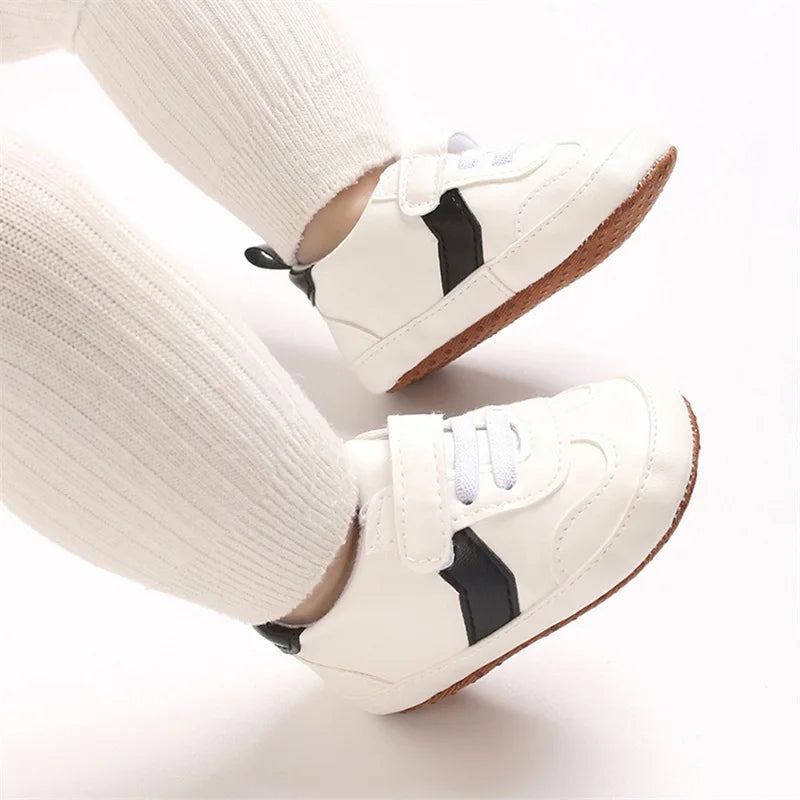 Infant Toddler Soft Sole Leather Sneakers with Contrast Colors Breathable Baby Flats for Newborn Boys and Girls Comfortable - Loving Babies & Pets Shop