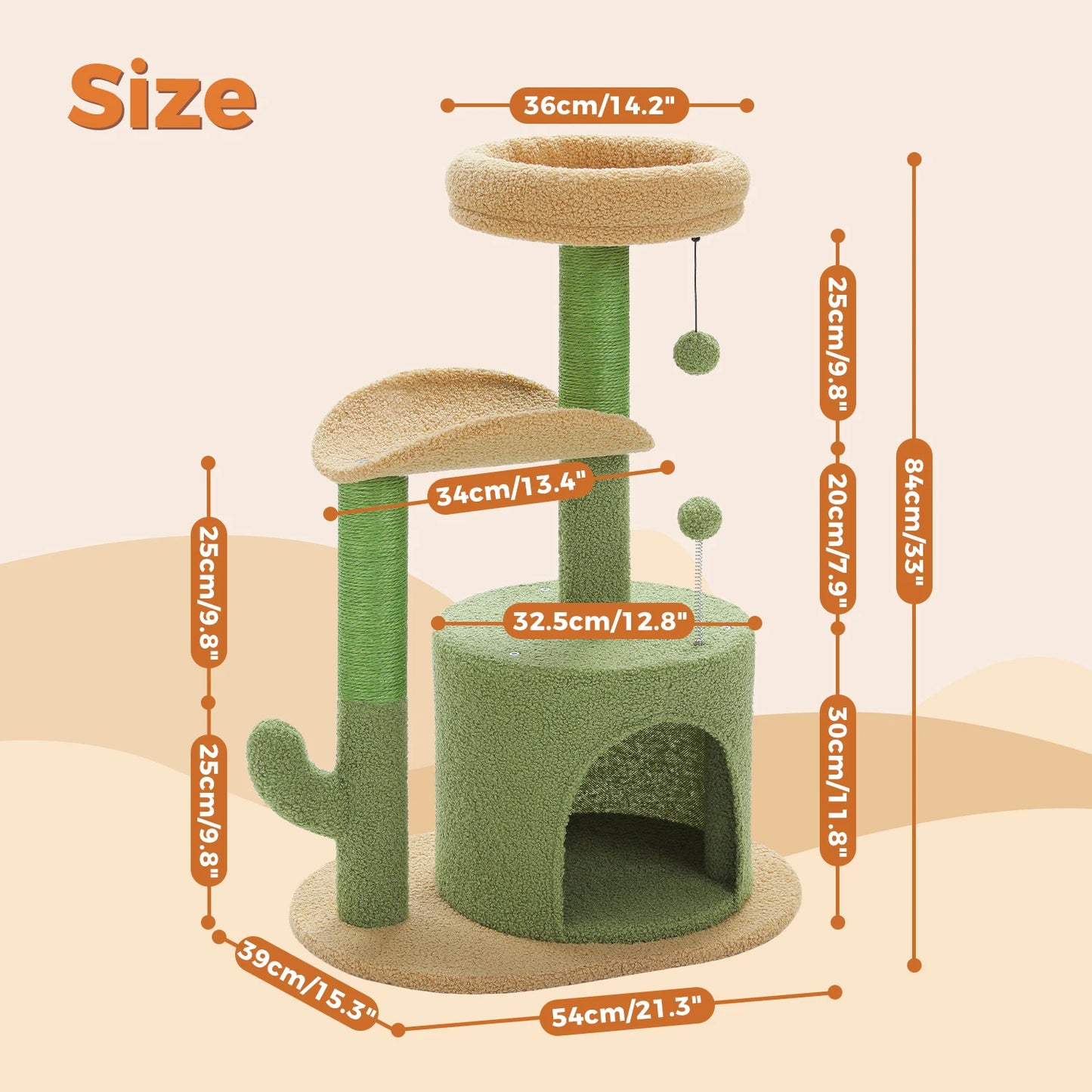 Cactus Cat Tree with Curved Perch Cozy Condo and Scratching Post for Indoor Cats