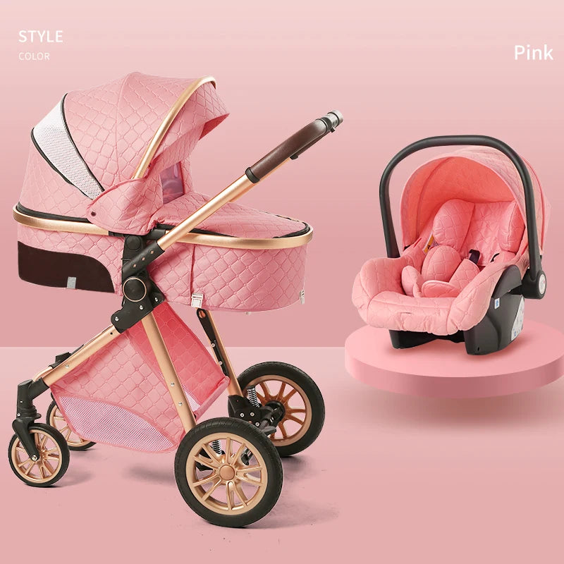 Luxury Baby Stroller 3 in 1 High Landscape Baby Cart Can Sit Can Lie Portable Pushchair Baby Cradel Infant Carrier