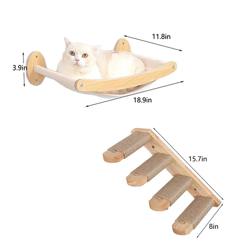 Wall Mounted Cat Hammock and Climbing Shelf with Sisal Rope for Scratching and Play