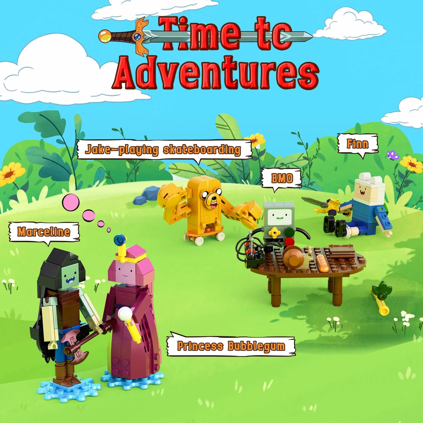 8in1 Adventure Time Building Block Set with Finn Jake Ice King and Bimo Action Figures