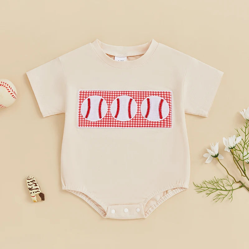 Toddler Boy Baseball Print Short Sleeve Romper Summer Jumpsuit Casual Outfit