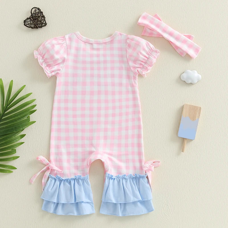 Adorable Toddler Floral Print Sleeveless Romper and Matching Bow Headband Set