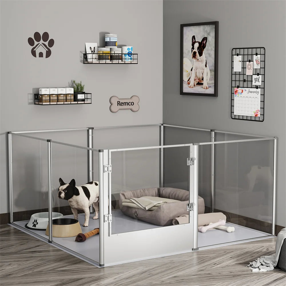 Extra Large Dog Playpen Acrylic Enclosure Pet Animal Bunny Ferrets Dog Fence Cage Pet Whelping Box with Waterproof Fertility Pad - Loving Babies & Pets Shop