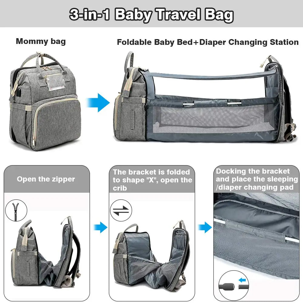 Fashionable Portable Folding Crib Diaper Bag Large Capacity Baby Stroller Organizer