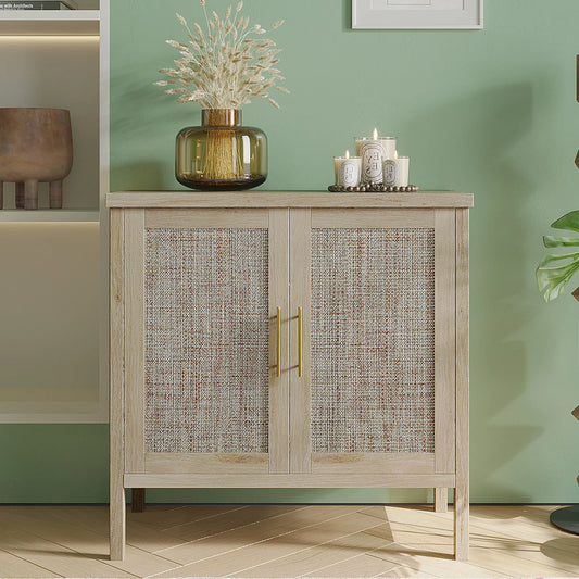 Rattan Storage Cabinet, Buffet Cabinet Sideboard with Rattan Decorated Doors, Cupboard for Hallway, Entry, Living Room - Loving Babies & Pets Shop