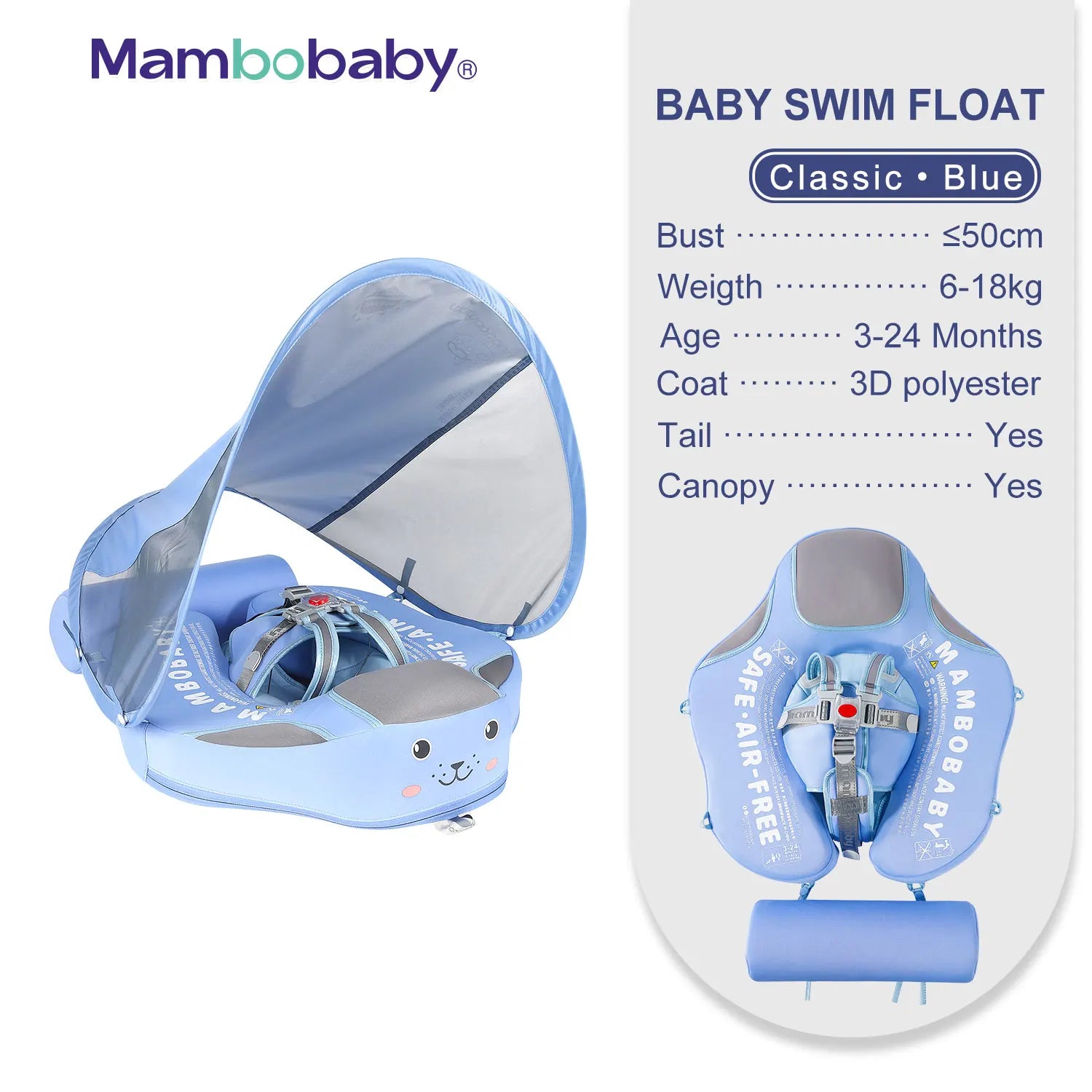 Mambobaby Baby Float with Sunshade Canopy and Crotch Strap Inflatable-free Safe Core Swimming Pool Accessory Bathroom Water Toy - Loving Babies & Pets Shop