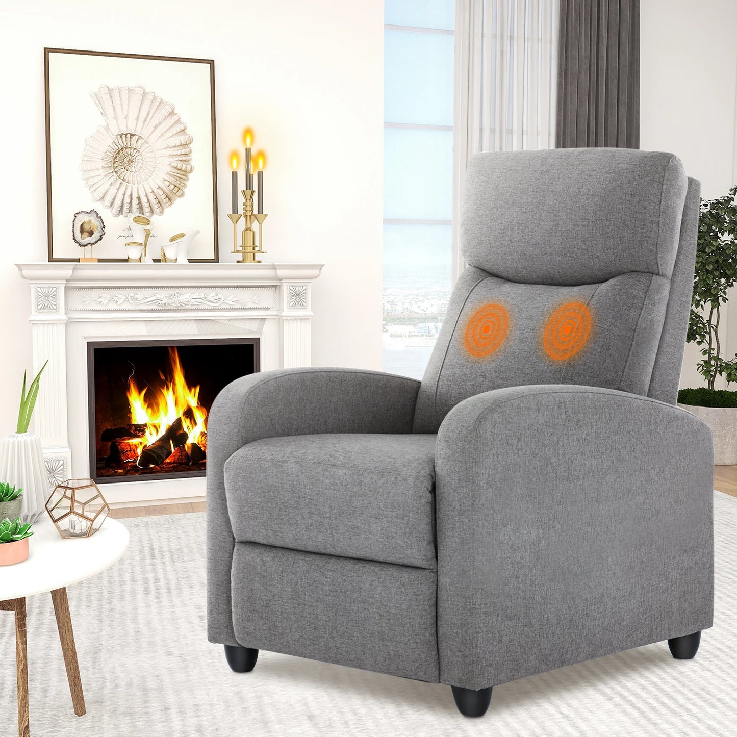 JHK Recliner Chair Massage Sofa Fabric Theater Lumbar Support Adjustable Modern Padded Seat Backrest Living Room Home Grey - Loving Babies & Pets Shop