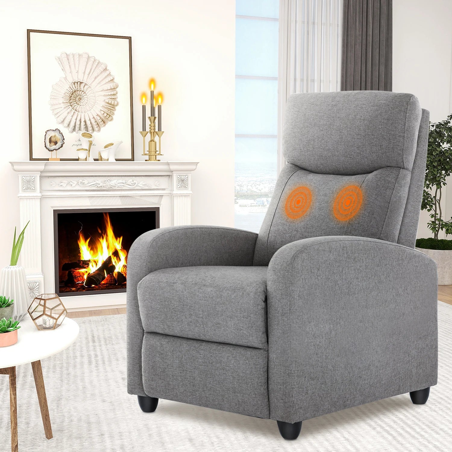 JHK Recliner Chair Massage Sofa Fabric Theater Lumbar Support Adjustable Modern Padded Seat Backrest Living Room Home Grey - Loving Babies & Pets Shop