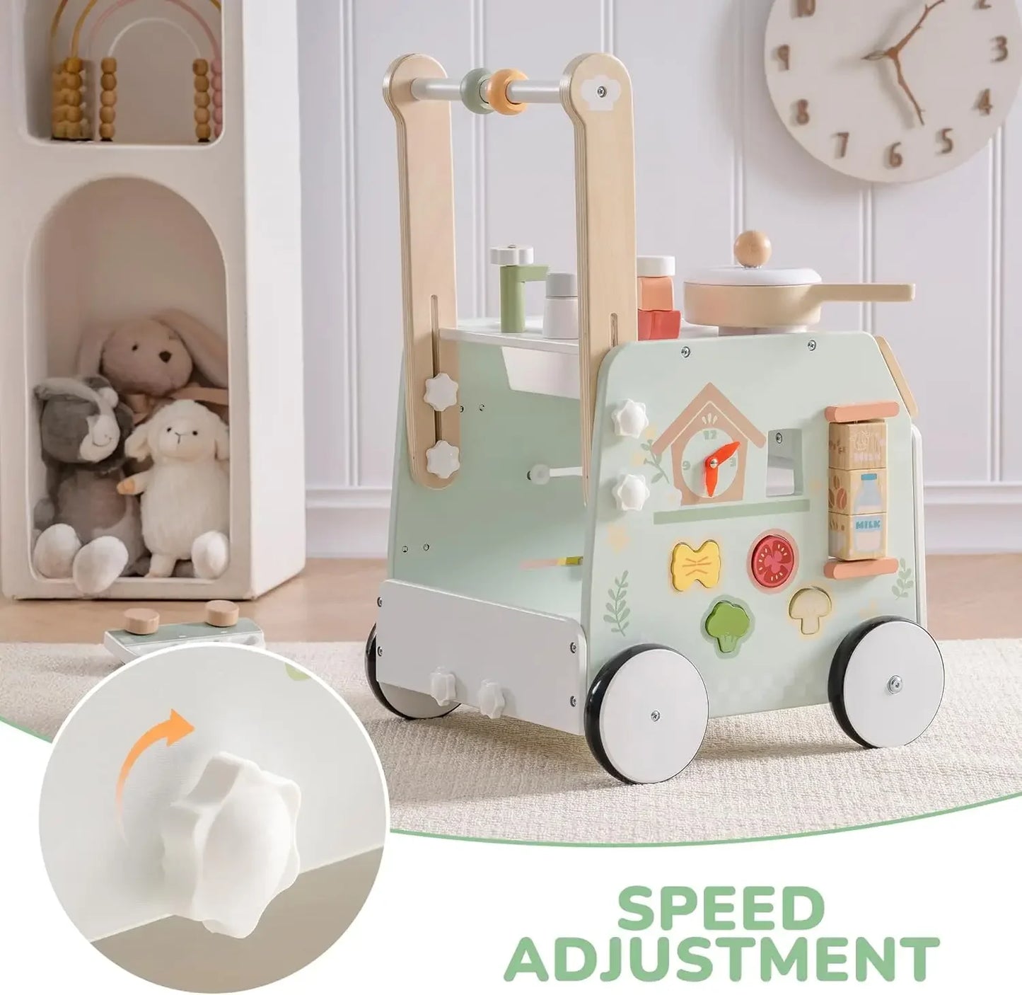 Robud Adjustable Height Wooden Baby Walker Push Toy for Early Learning and Fun Steps