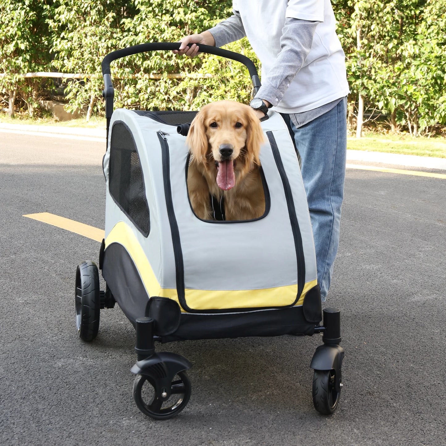 Portable Dog Stroller for Large Dogs Foldable Breathable Carrier for Travel and Outdoors