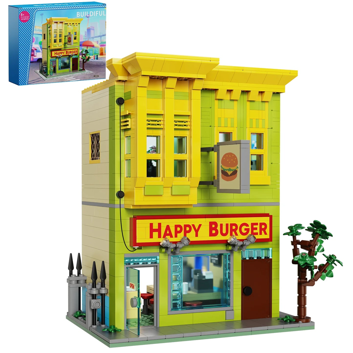BuildMOC Burgers Store Building Block Set Inspired by Bob Movie 1018 Pieces for Kids