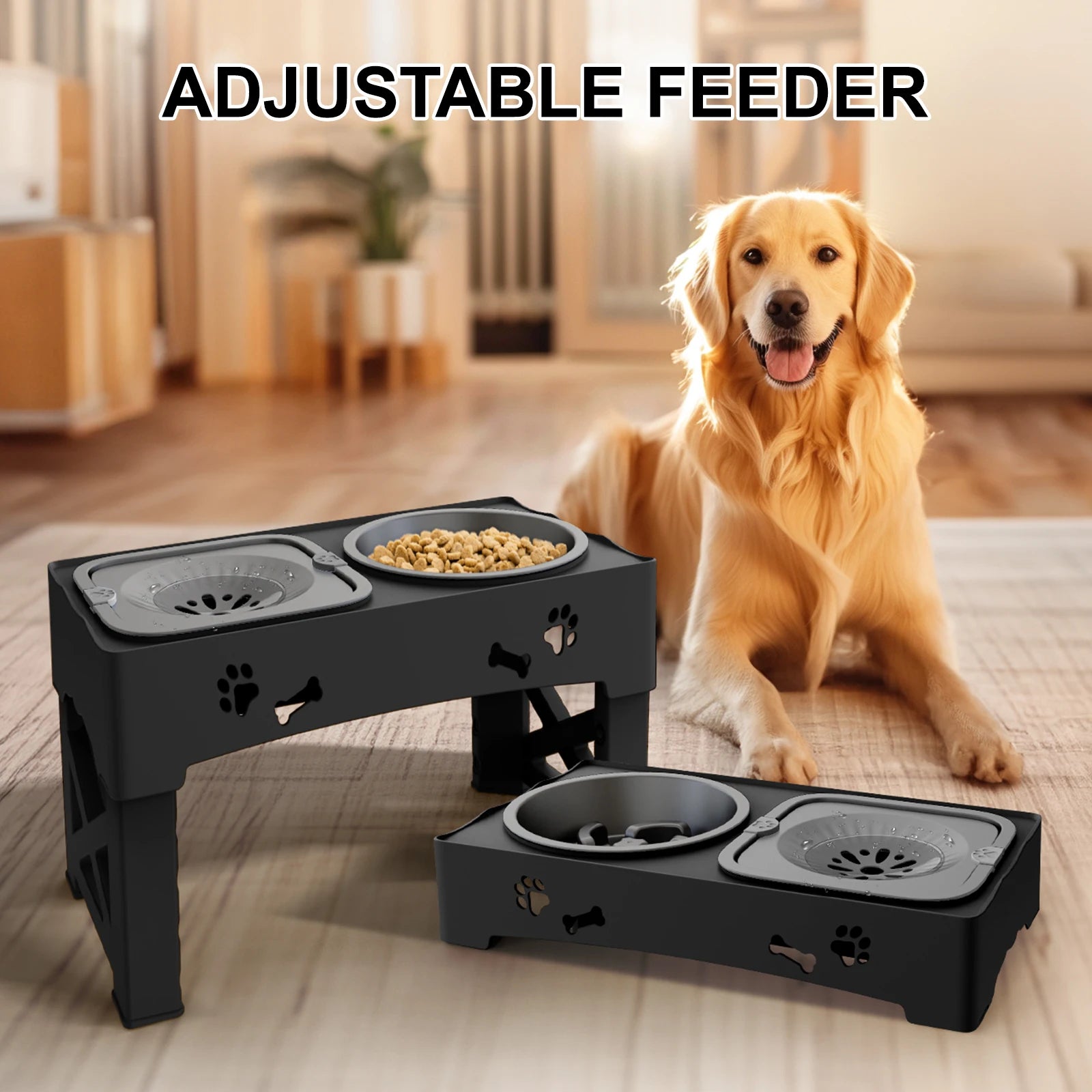 3 In 1 Pet Feeder Slow Feed Bowls Double Bowls Foldable With 5 Adjustable Height Suitable For Pets Of Different Heights - Loving Babies & Pets Shop