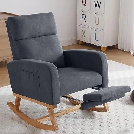 Rocking Chair Nursery with Foot Rest, Nursing Rocking Chairs for Mom Nursery, Teddy Rocker Glider with High Backrest for Living - Loving Babies & Pets Shop