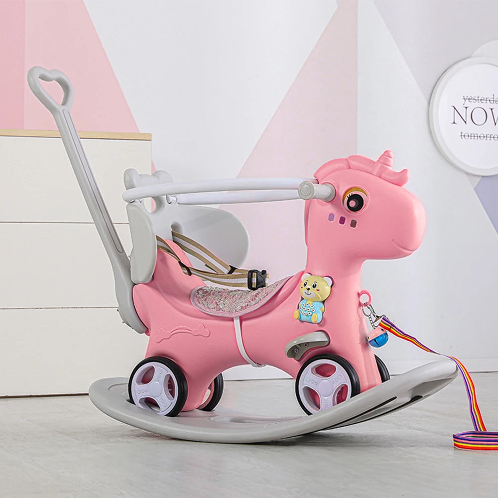 Rocking Horse for Toddlers, Balance Bike Ride On Toys with Push Handle, Backrest and Balance Board for Baby Girl and Boy - Loving Babies & Pets Shop