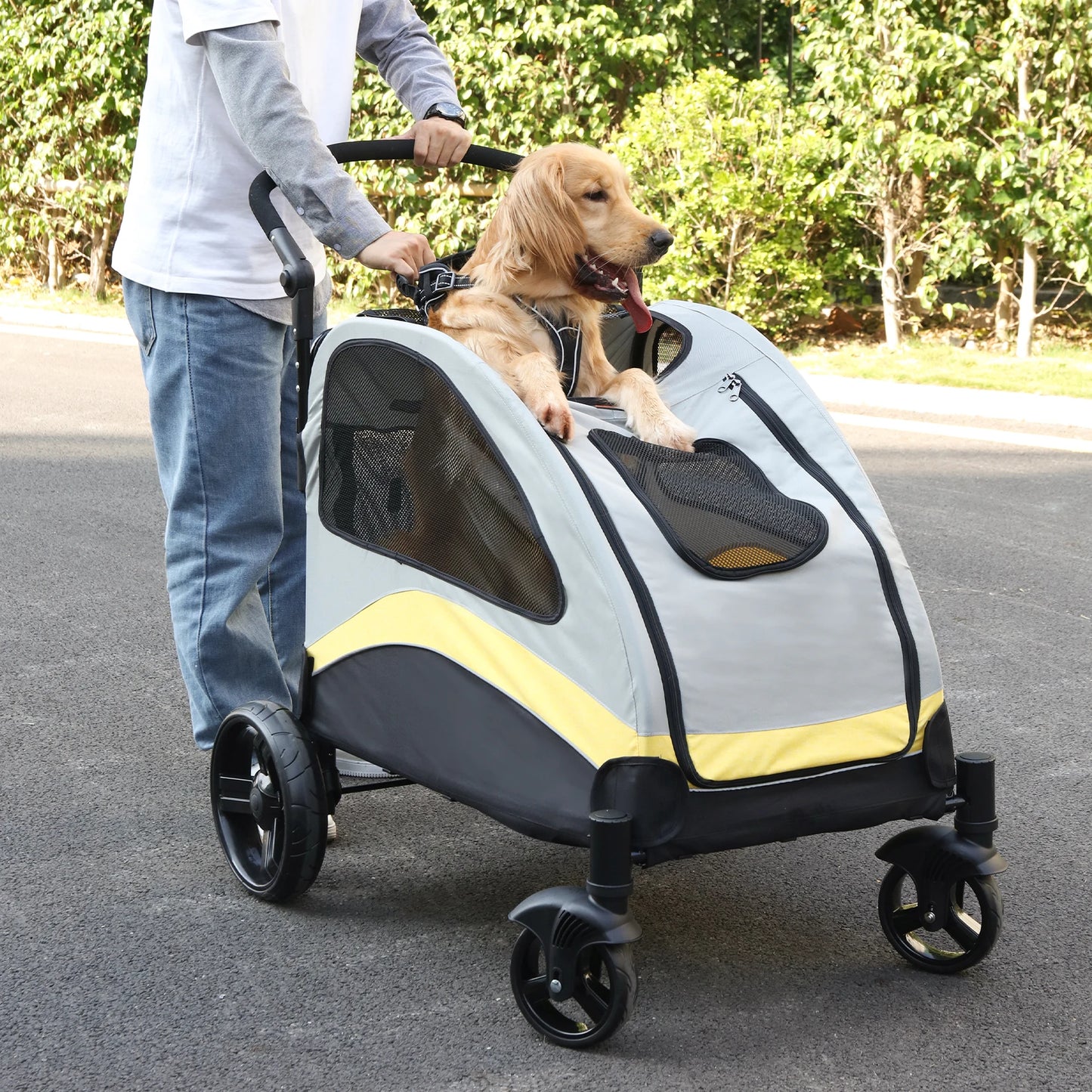 Portable Dog Stroller for Large Dogs Foldable Breathable Carrier for Travel and Outdoors