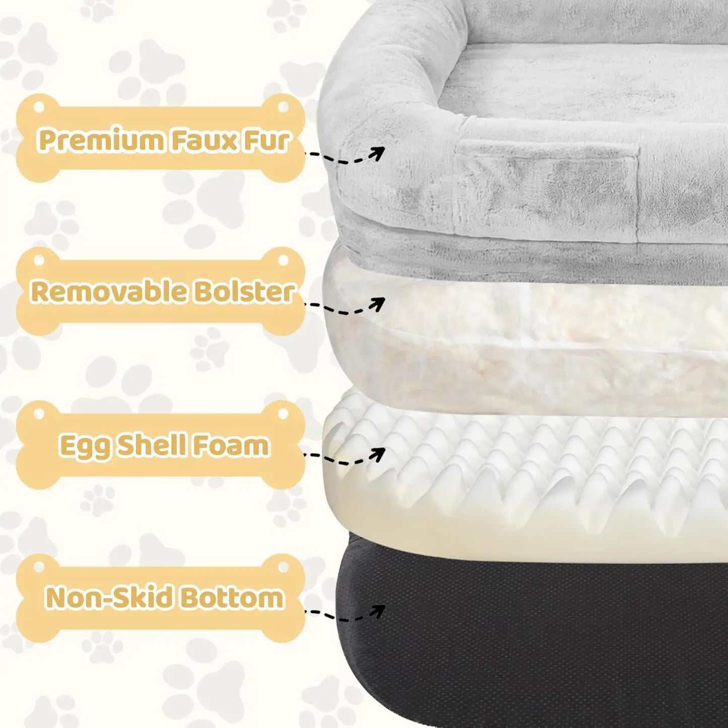 Human Dog Bed for Adults 71 Inch Long Washable Waterproof Orthopedic Design Light Grey