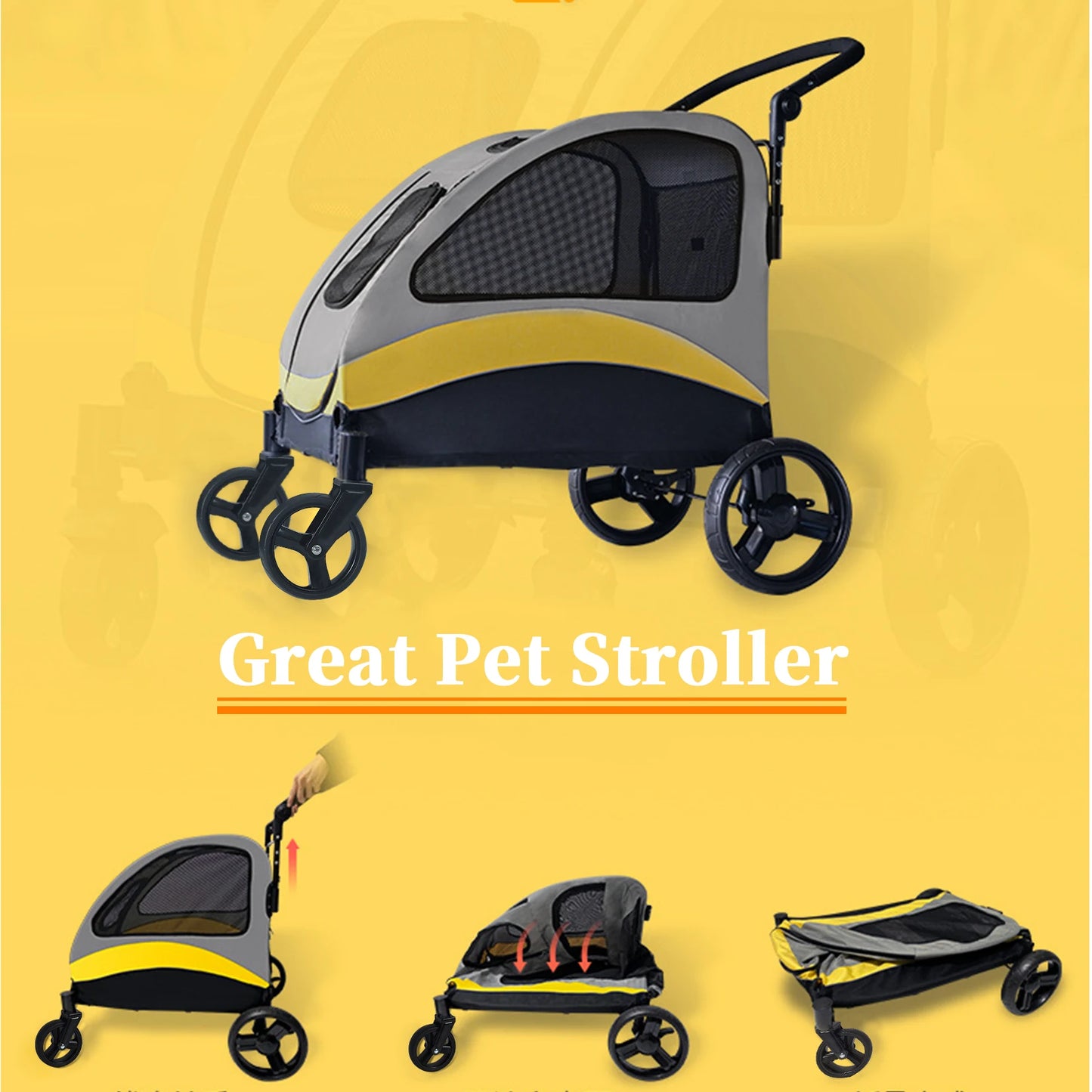 Portable Dog Stroller for Large Dogs Foldable Breathable Carrier for Travel and Outdoors
