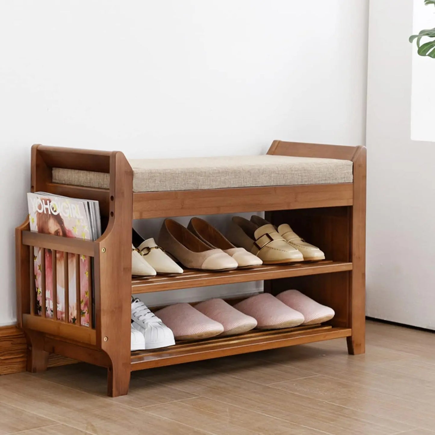 2Tier Shoe Rack Bench 31 Inch Entryway Bench with Storage Basket and Side Drawer Cushion Removable for Living Room Entrance Hall - Loving Babies & Pets Shop