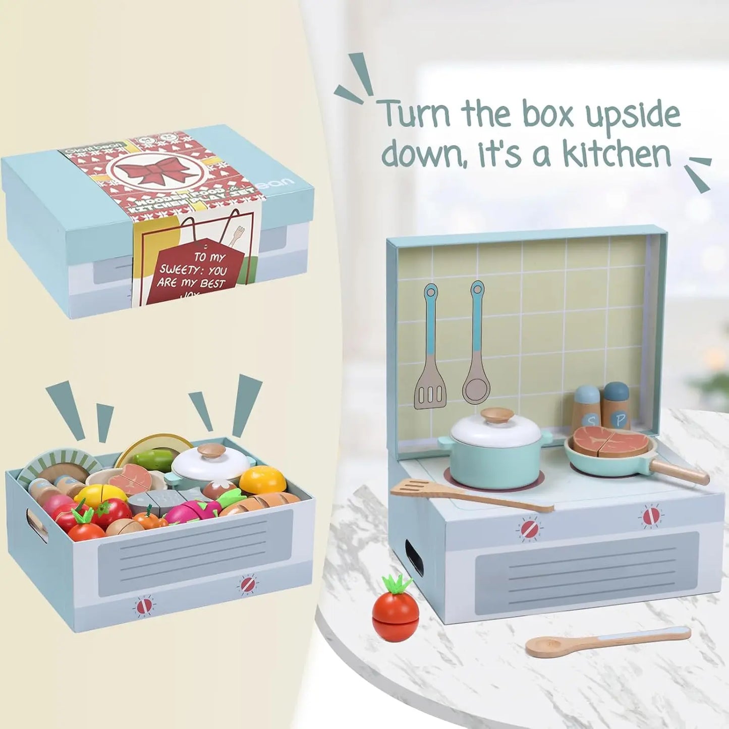 Wooden Play Food Set, Play Kitchen Accessories, 78PCS Pretend PlayCooking Toy, Vegetables Fruits Cutting Toys, Play Dishes - Loving Babies & Pets Shop