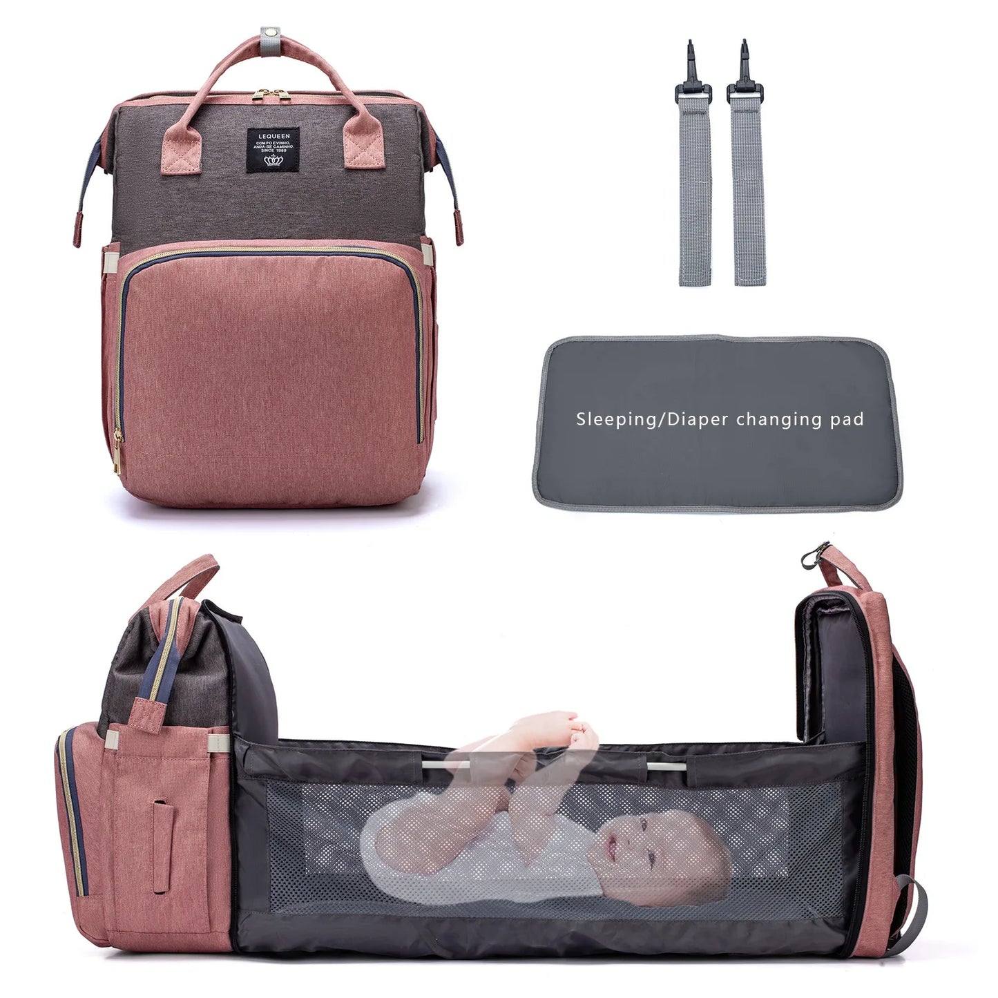 Fashionable Portable Folding Crib Diaper Bag Large Capacity Baby Stroller Organizer