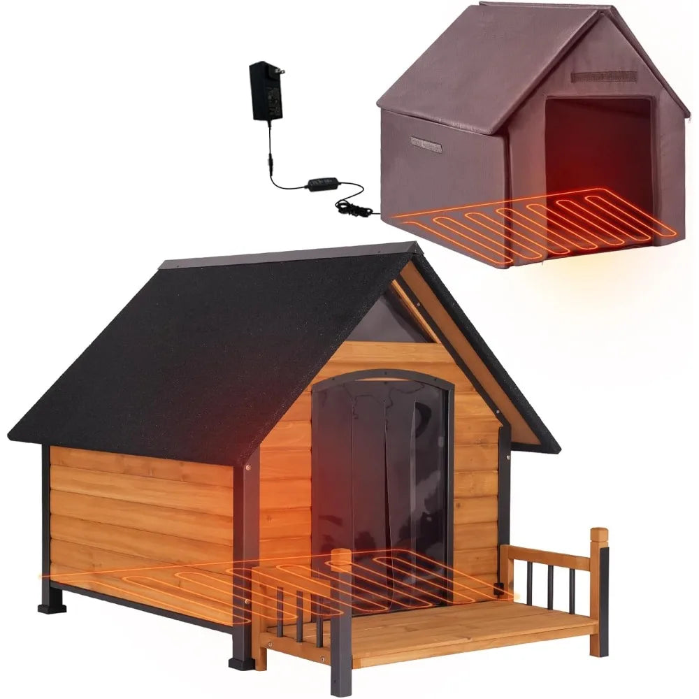 Heated Wooden Dog House With Insulated Metal Frame Outdoor