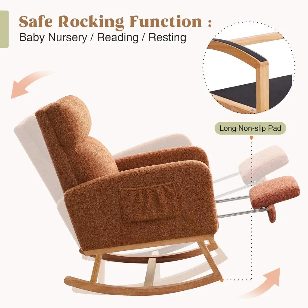 Rocking Chair Nursery with Foot Rest, Nursing Rocking Chairs for Mom Nursery, Teddy Rocker Glider with High Backrest for Living - Loving Babies & Pets Shop