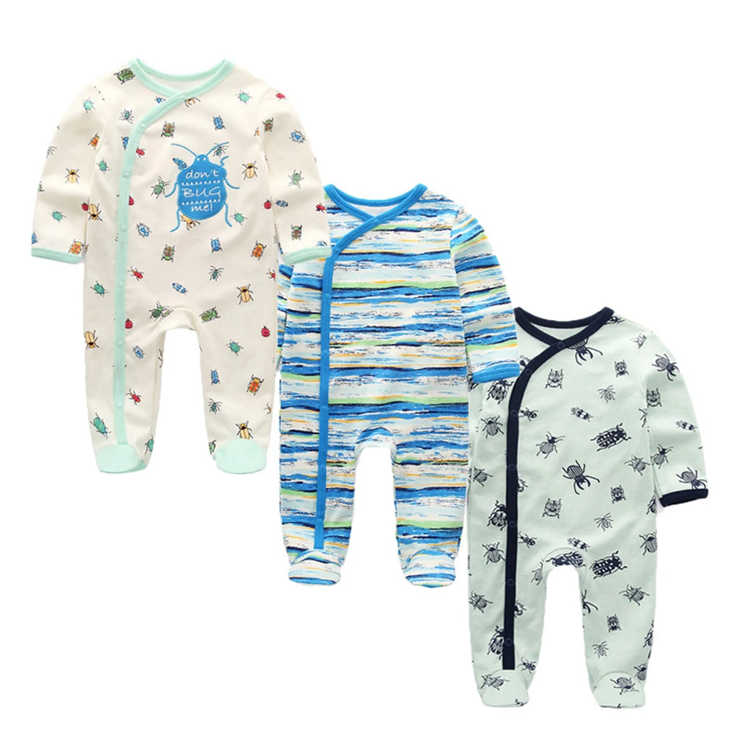 Kiddiezoom 3 Pcs Unisex Cartoon Long Sleeve Baby Rompers 100 Percent Cotton Jumpsuits