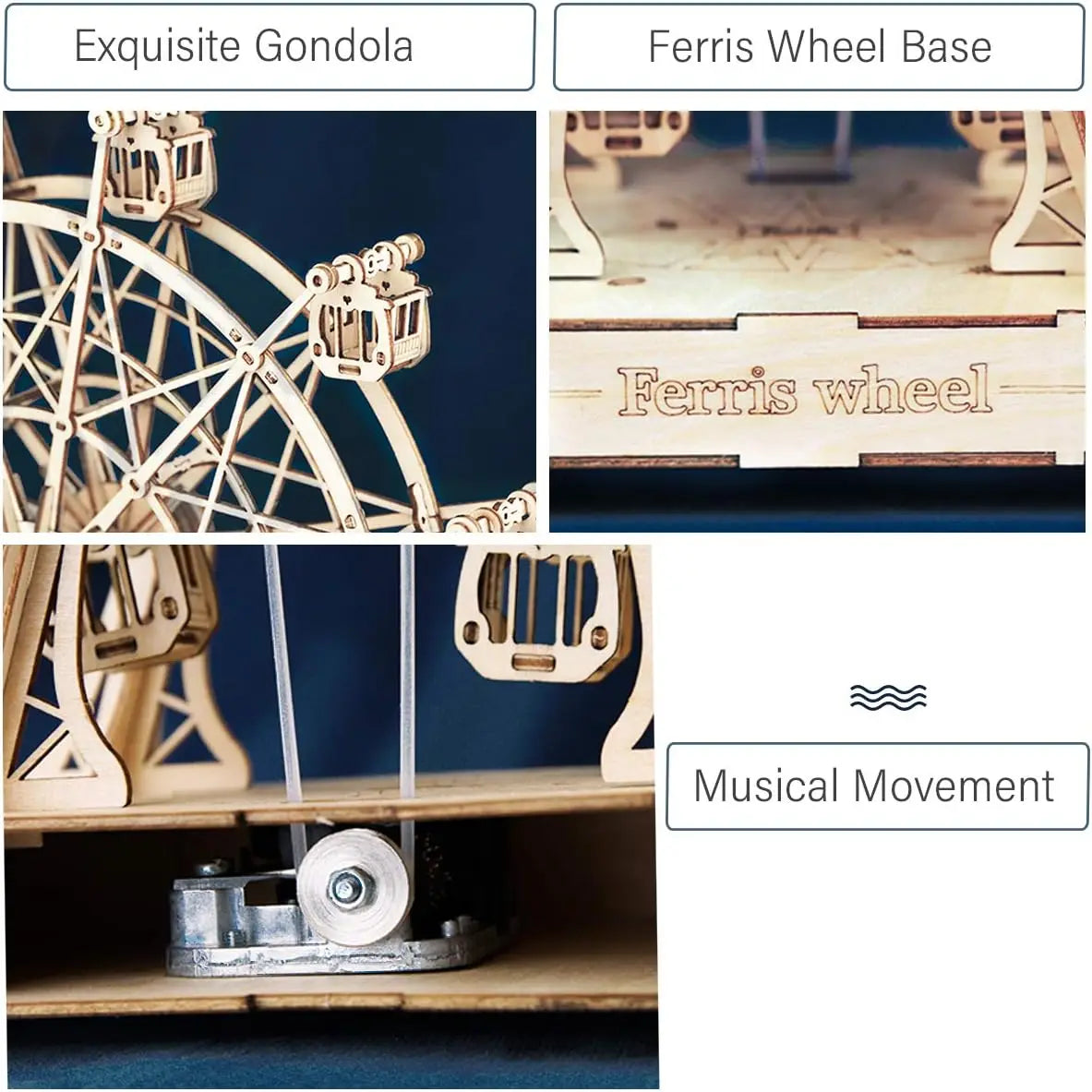 Robotime Ferris Wheel Music Box 3D Wooden Puzzle DIY Craft Kit for Ages 14 and Up