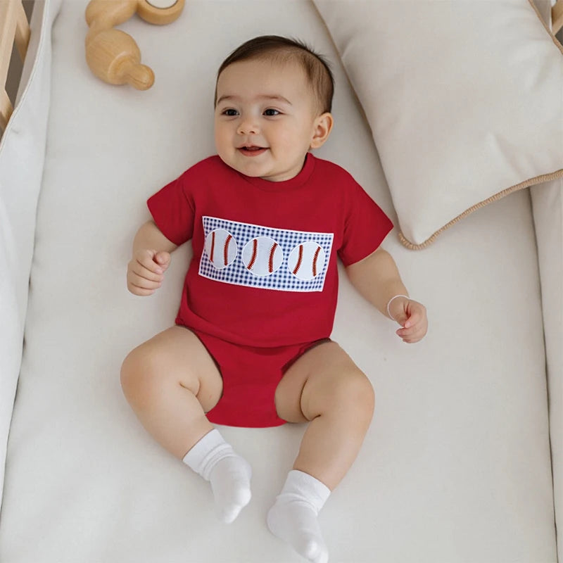 Toddler Boy Baseball Print Short Sleeve Romper Summer Jumpsuit Casual Outfit