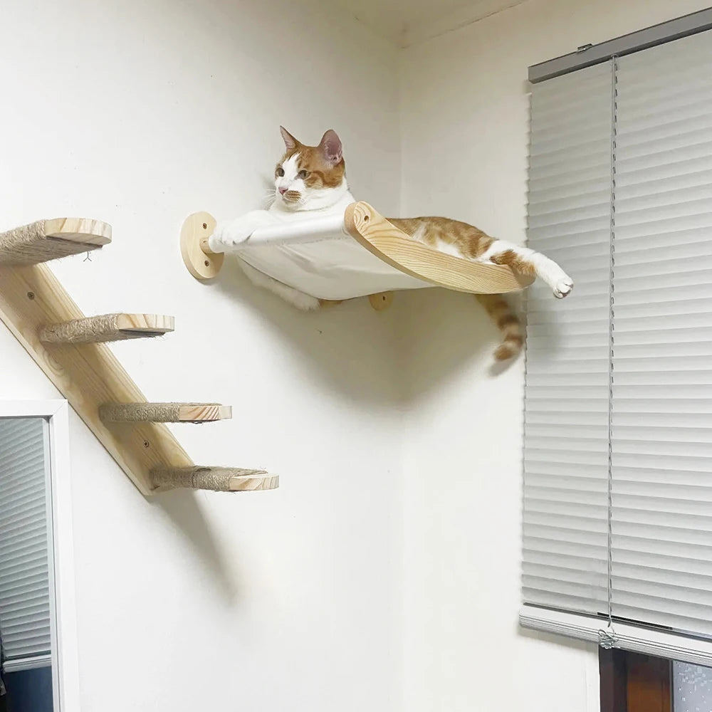Wall Mounted Cat Hammock and Climbing Shelf with Sisal Rope for Scratching and Play