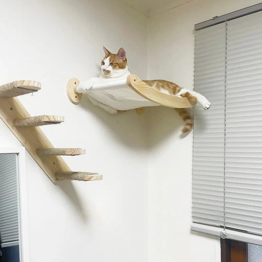 Wall Mounted Cat Hammock and Climbing Shelf with Sisal Rope for Scratching and Play