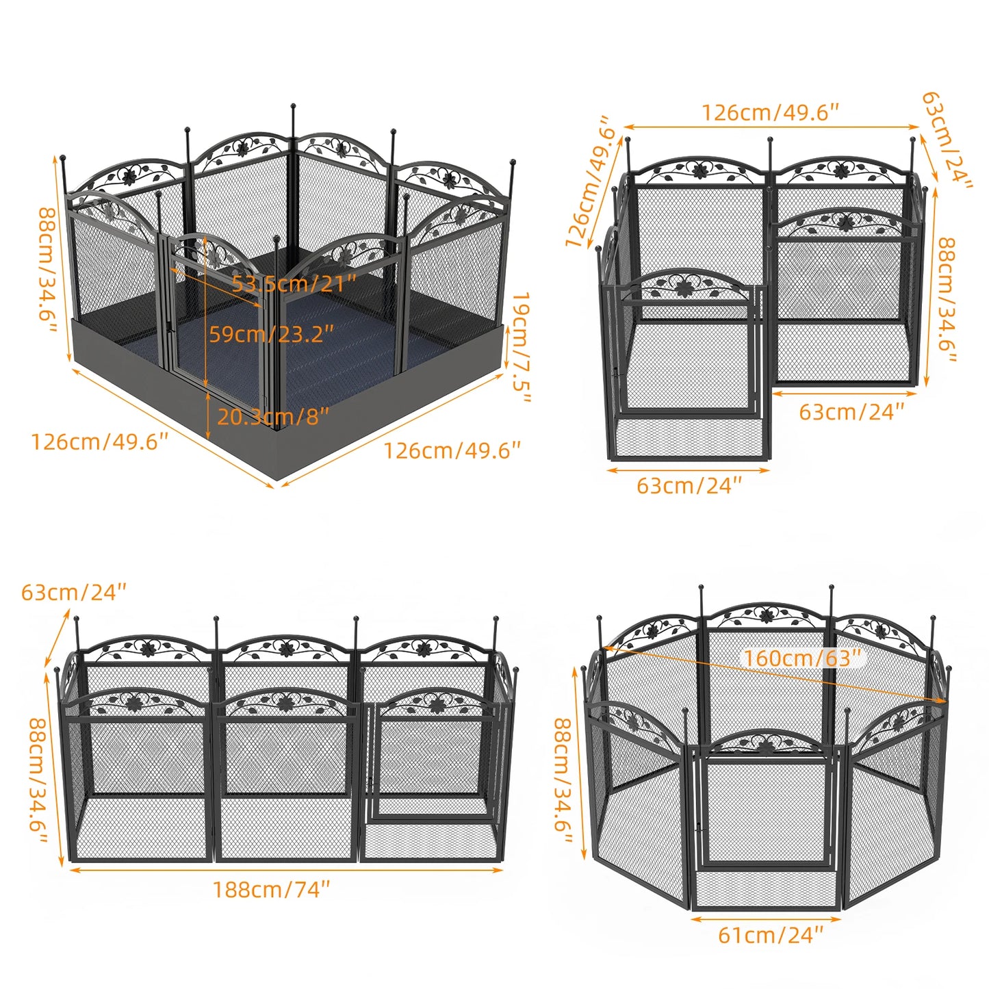 8 Panel Heavy Duty Dog Playpen Indoor Outdoor Metal Fence with Waterproof Pad