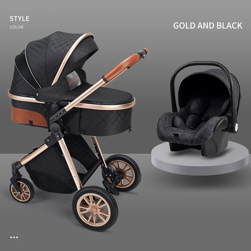 Luxury Baby Stroller 3 in 1 High Landscape Baby Cart Can Sit Can Lie Portable Pushchair Baby Cradel Infant Carrier