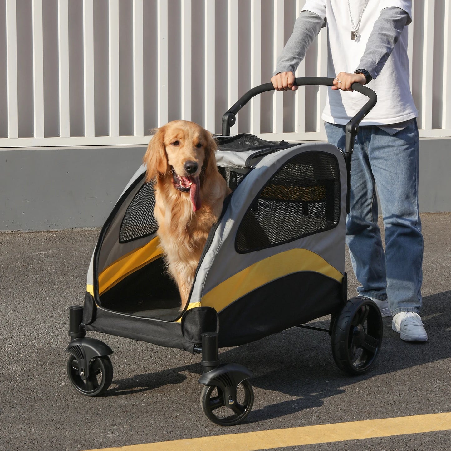 Portable Dog Stroller for Large Dogs Foldable Breathable Carrier for Travel and Outdoors
