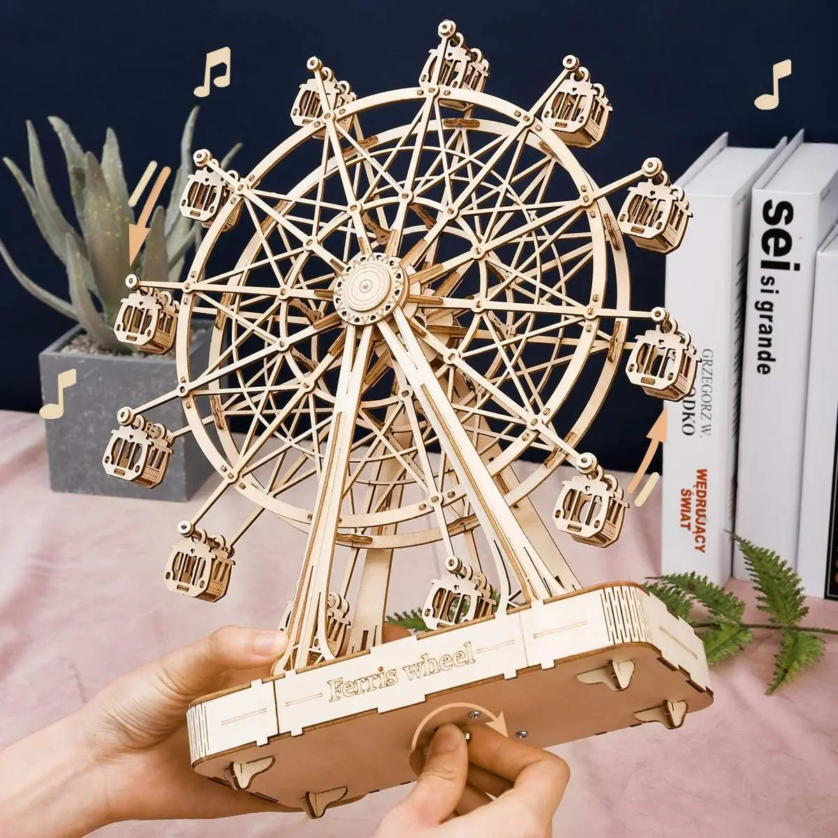 Robotime Ferris Wheel Music Box 3D Wooden Puzzle DIY Craft Kit for Ages 14 and Up