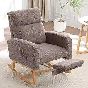 Rocking Chair Nursery with Foot Rest, Nursing Rocking Chairs for Mom Nursery, Teddy Rocker Glider with High Backrest for Living - Loving Babies & Pets Shop