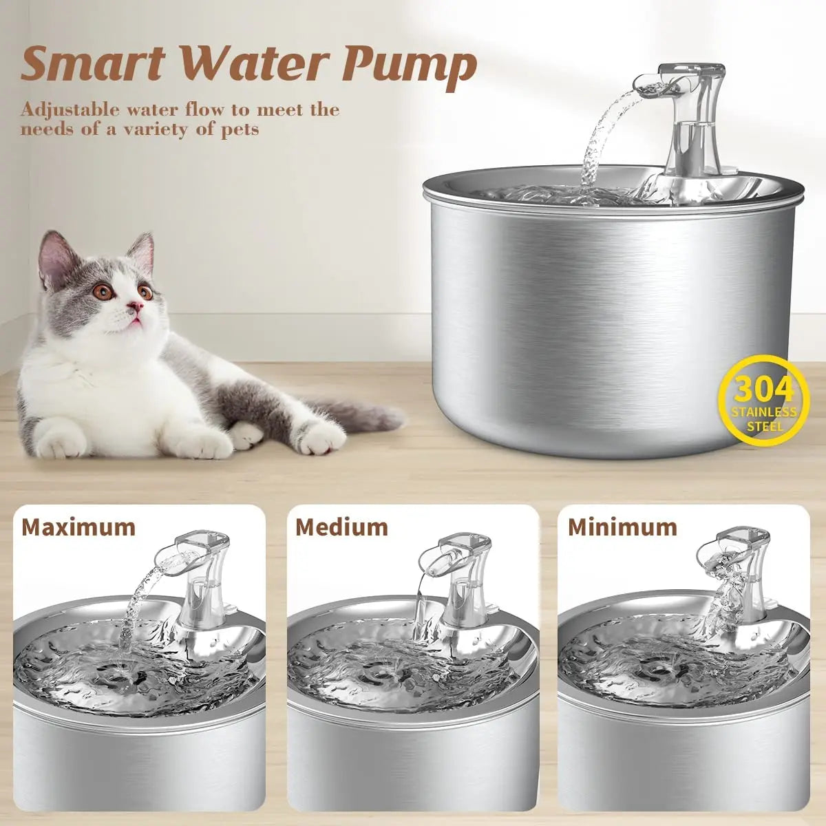 2L fully stainless steel pet water dispenser Automatic cat water fountain with optional sensor  and heater - Loving Babies & Pets Shop