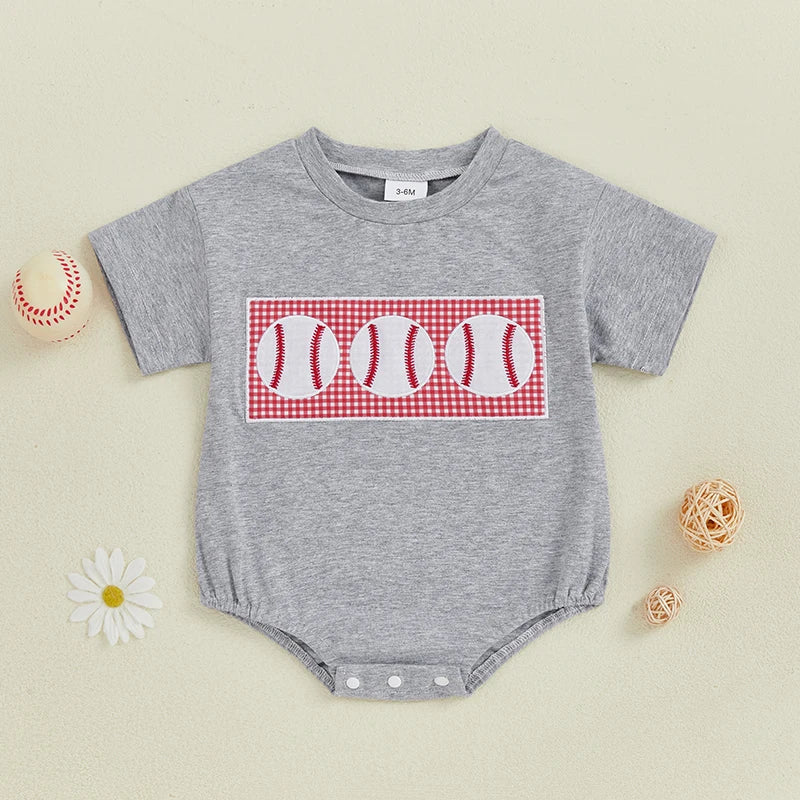 Toddler Boy Baseball Print Short Sleeve Romper Summer Jumpsuit Casual Outfit