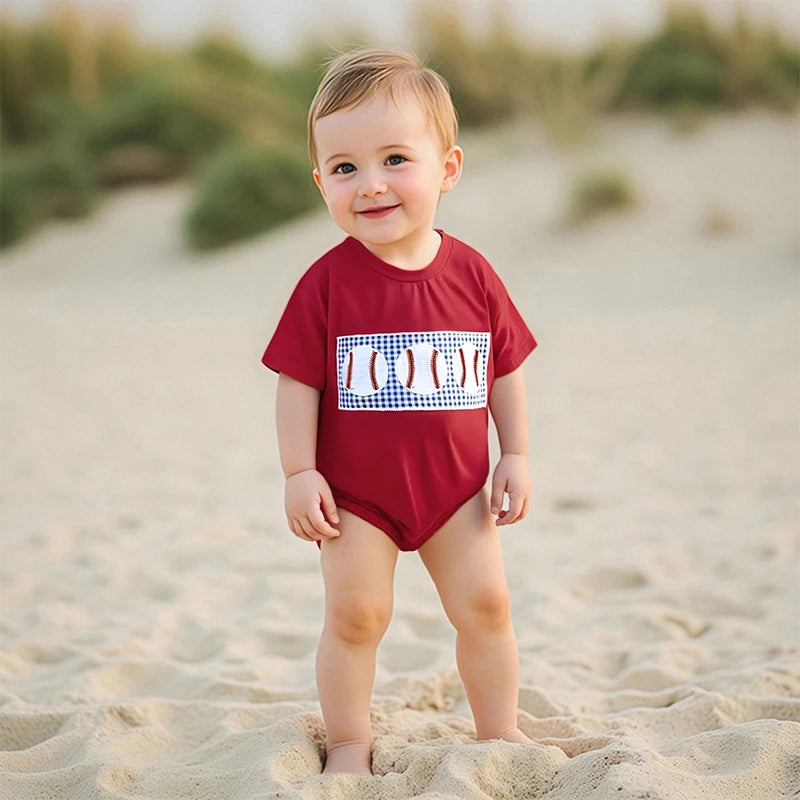 Toddler Boy Baseball Print Short Sleeve Romper Summer Jumpsuit Casual Outfit