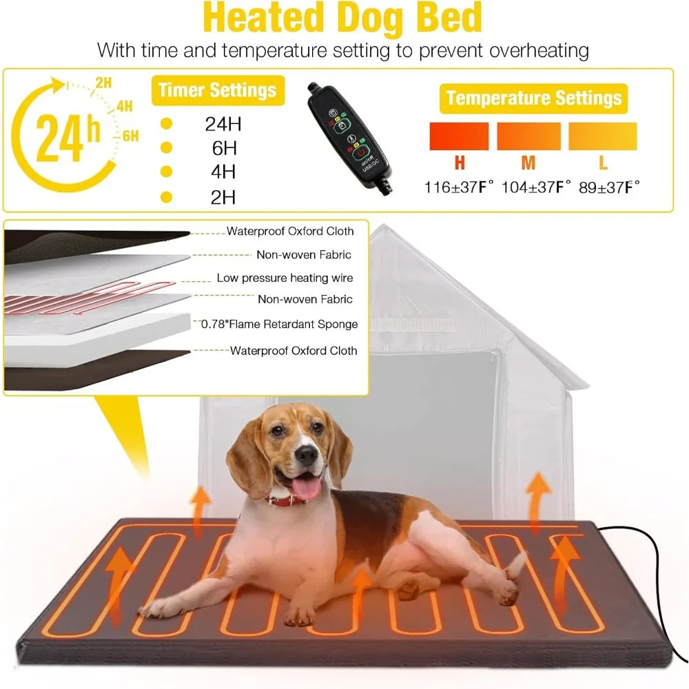 Heated Wooden Dog House With Insulated Metal Frame Outdoor