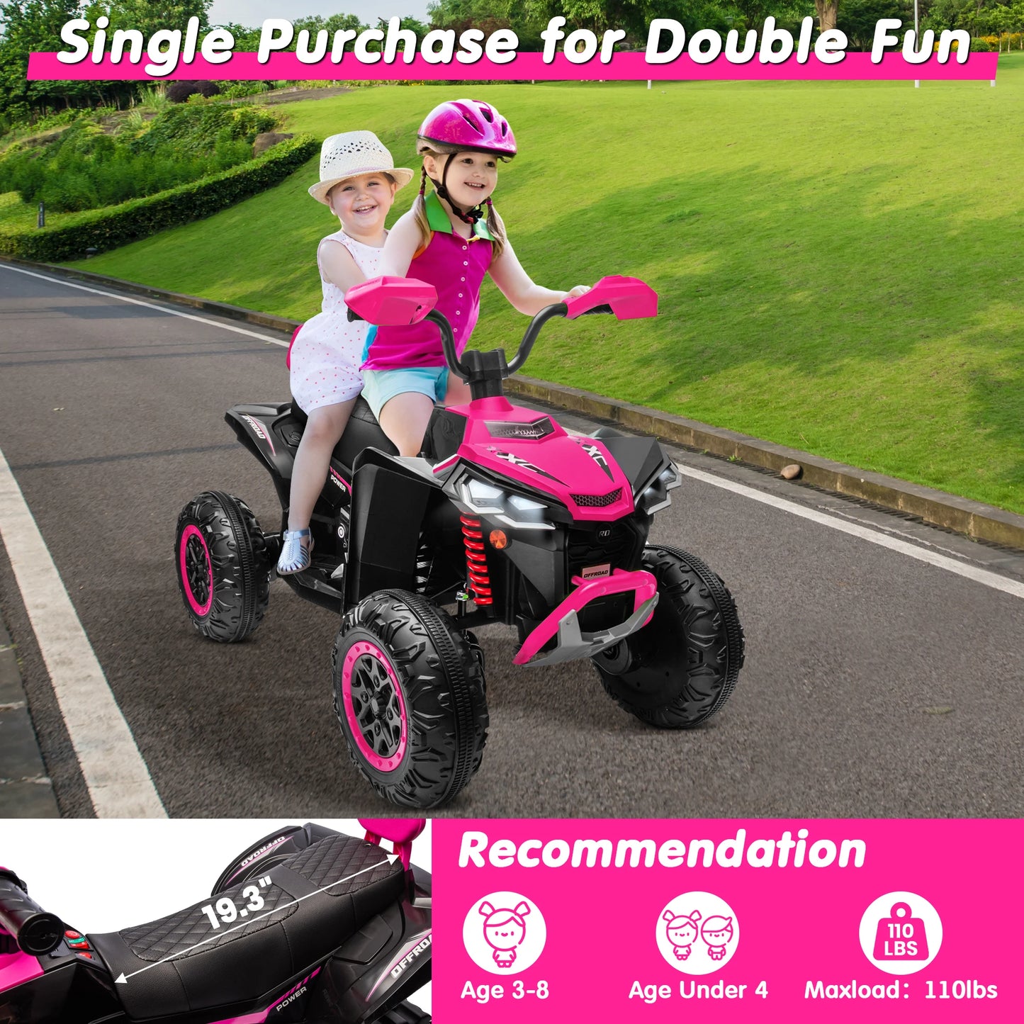 Kids JOYRACER 24V 4 Wheeler ATV Ride On Toy Two Seater with Powerful 800W Motor